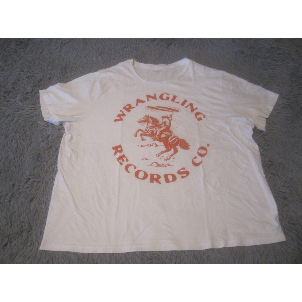 Old Navy Wrangling Records Co Shirt Mens 2XL White Cowboy Graphic Tee Western